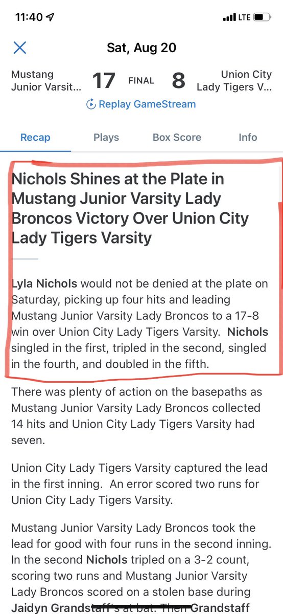 Had some fun this weekend playing JV ball for <a href="/MustangBroncoSB/">Mustang Broncos Softball</a> ! Managed to go 4 for 4 in this game with a couple of singles, a double, triple and a walk! Looking forward to more opportunities on the field! #slapper #classof2026 #MustangSoftball
