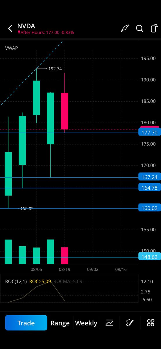 whitneyv1111's tweet photo. $NVDA possible 2-2 on the weekly. Trigger 177.70 🎯 167.24 #TheStrat https://t.co/cIbeABTwBV