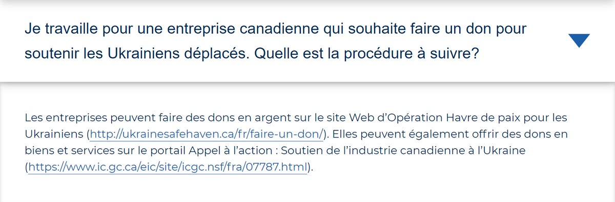 OUSH_OHPU's tweet image. Q : Je travaille pour une entreprise canadienne qui souhaite faire un don pour soutenir les Ukrainiens déplacés. Quelle est la procédure à suivre ?

Apprenez plus sur comment vous pouvez offrir le support financier aux Ukrainiens déplacés à ukrainesafehaven.ca

#OUSH #cdnimm