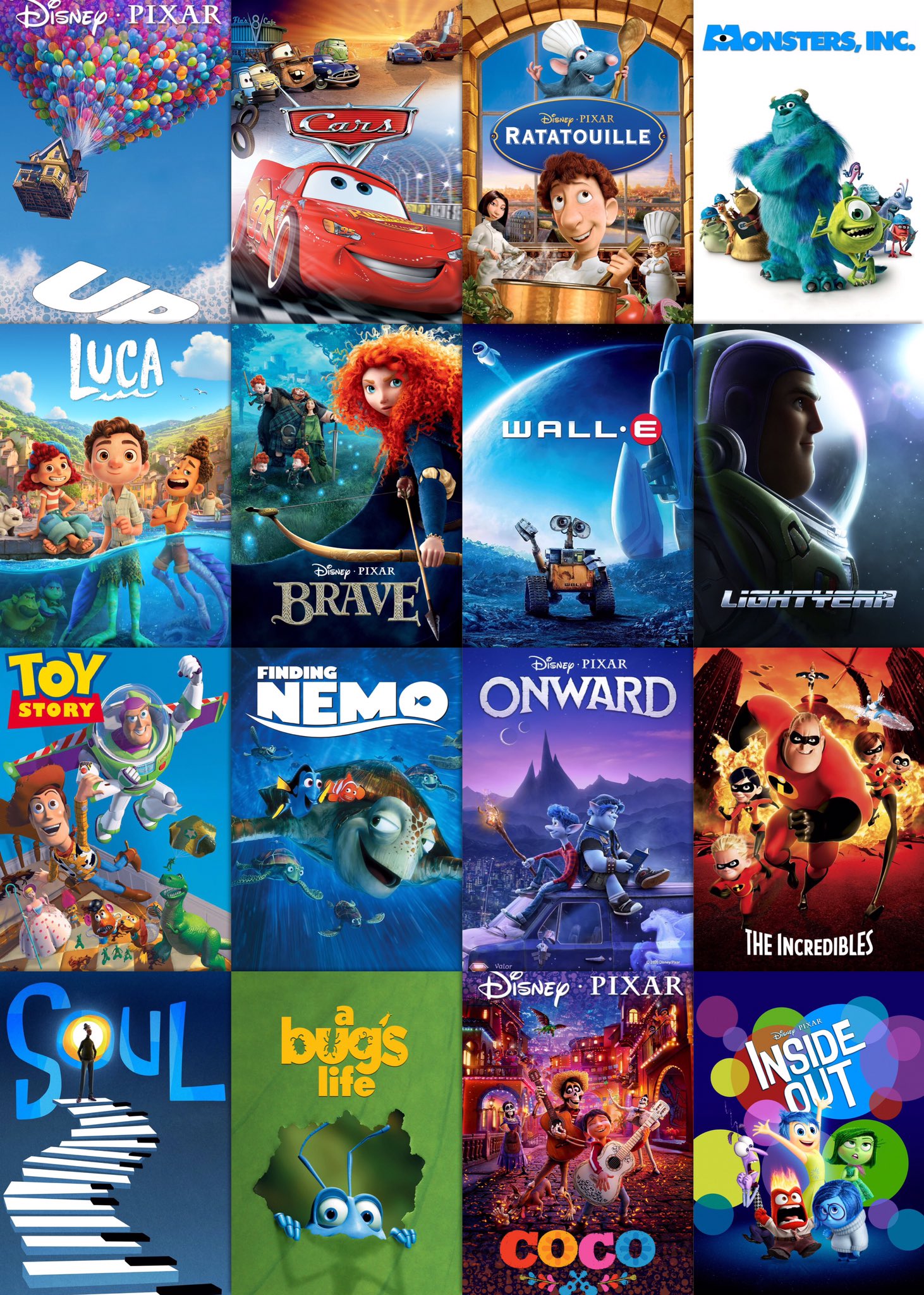 sugerir Año nuevo rigidez Rogue on Twitter: "16 Disney Pixar movies but you can only pick from each  row https://t.co/0TN2r4yshy" / Twitter