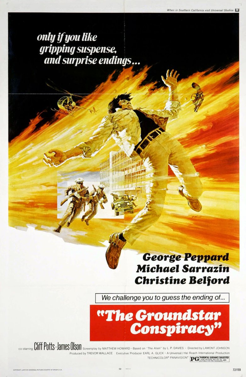 Watching The Groundstar Conspiracy (1972) (dir. Lamont Johnson) : imdb.com/title/tt006866… #movies #scifimovies #thrillers #actionmovies #GeorgePeppard #MIchaelSarrazin