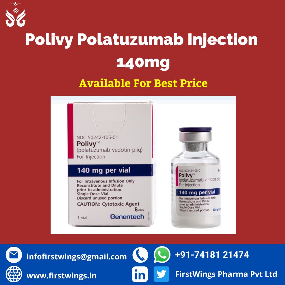 FirstwingsOffl's tweet photo. Are you looking for Polivy polatuzumab Injection 140mg ?

Ready stock available with Best Price.

Treatment : Anti-cancer ( Oncology )
Brand : as per client
Strength: 140mg
Dosage Form : Injection

#Firstwings #Pharmaceutical  #supplier #wholesaler #Available #Polatuzumab #Polivy https://t.co/QaTYq522JM