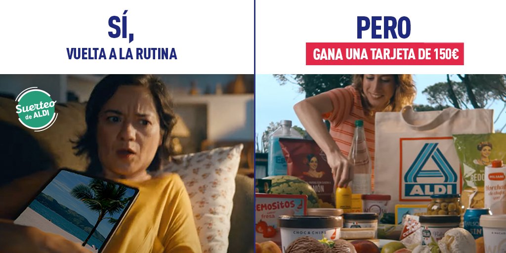 Aldi_es's tweet photo. 🎉 SORTEO🎉 Tras unas merecidas vacaciones, no hay peros que valgan si empiezas la rutina con una tarjeta de 150€.
1. Síguenos, haz 🔁 y ❤️ para participar.
2. Menciona a dos amigos/as, dinos qué producto no puede faltar en tu carrito y pon el hashtag #EnMiCarritoALDI https://t.co/Qer5GKQ3tn