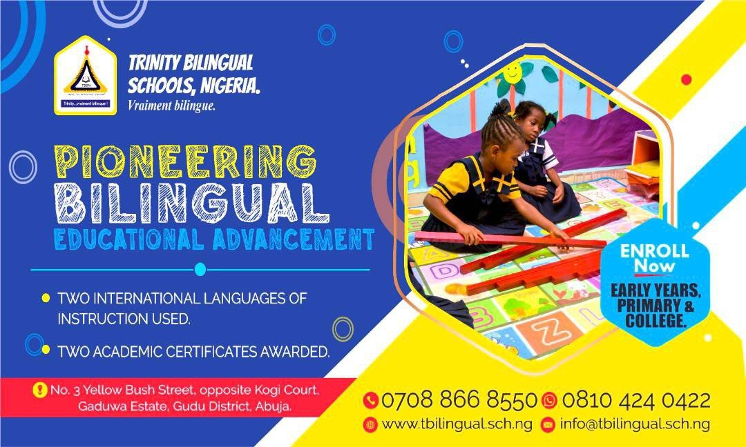 TbilingualNig's tweet photo. TBSN
Pioneering Bilingual Educational Advancement.
Call +234 708 866 8550. https://t.co/hTMaQzw9XD