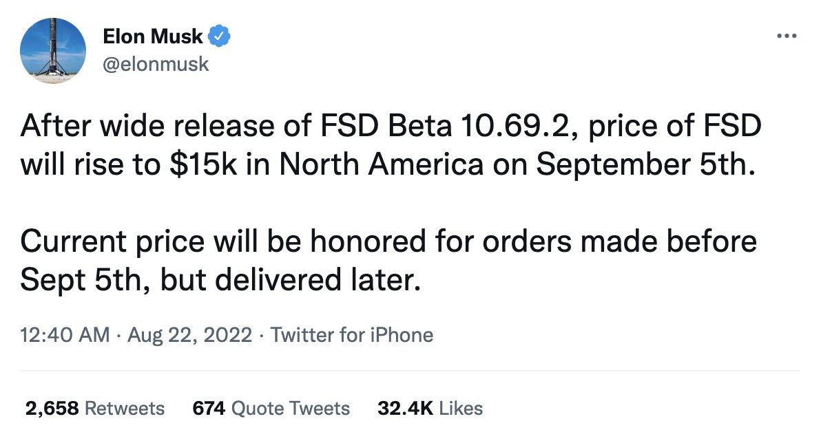 LECAUSTRALIA's tweet photo. 🚨Tesla’s Full-Self Driving software is going up in price again🚨

Tesla’s increasing the price of its Full-Self Driving (FSD) software from $12,000 to $15,000.

For further information, please see here https://t.co/Dc8Mmd9UtT 

Like and follow for more⭐️ https://t.co/zg7ctkrHoE