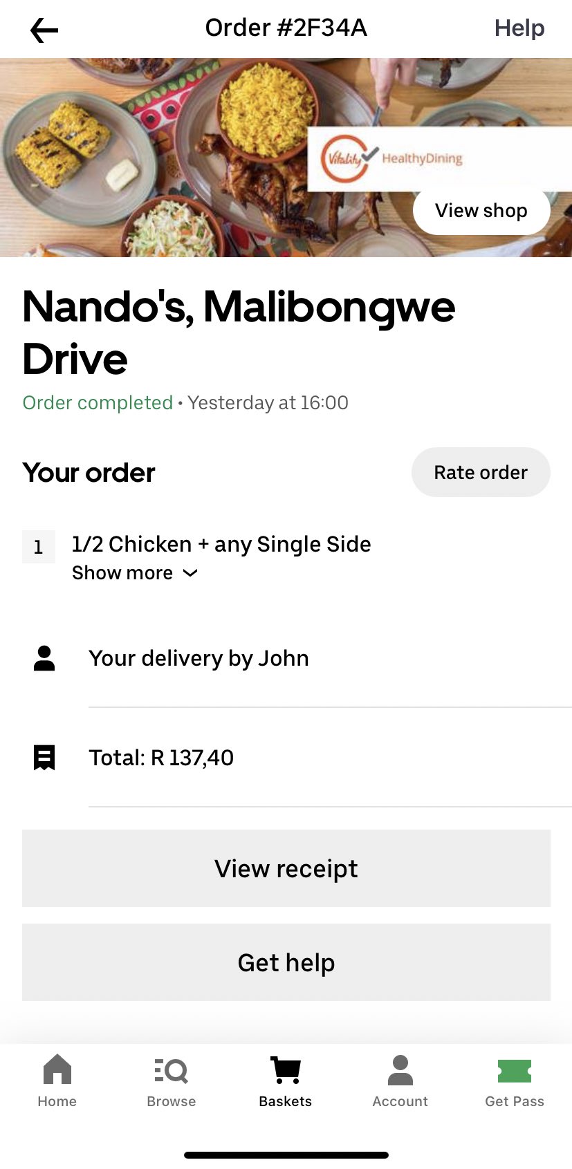 Uber eats sale nandos