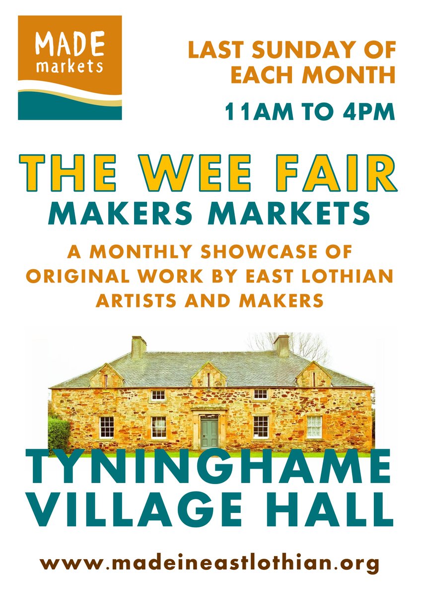 MadeinELothian's tweet photo. This Sunday! Our Wee Fair Makers Market returns to the beautiful Tyninghame Village Hall. 11am-4pm. #art #craft #makersmarket #craftfair #madeineastlothian https://t.co/FQX950AkIf