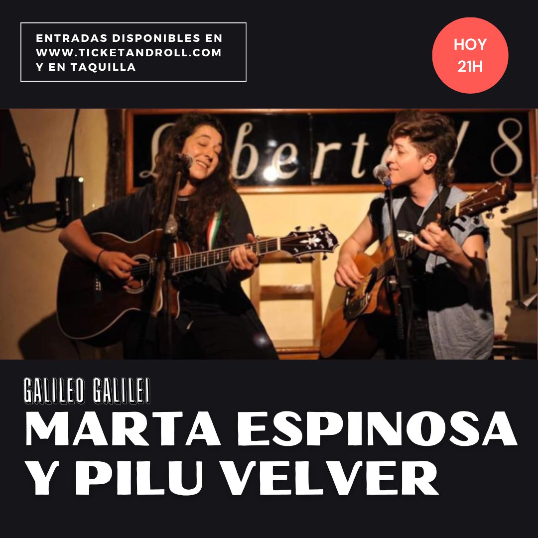 MARTA ESPINOSA Y PILU VELVER
🗓Hoy, 22 de agosto  🕘21h
🎟Entradas en taquilla y en rb.gy/rvdha5
➡️<a href="/Martaespinosac/">Marta Espinosa</a> cantautora que toca el piano, la guitarra y las percusiones y @piluvelver cantautora feminista LGTBIQA+ y artivista comparten escenario esta noche.