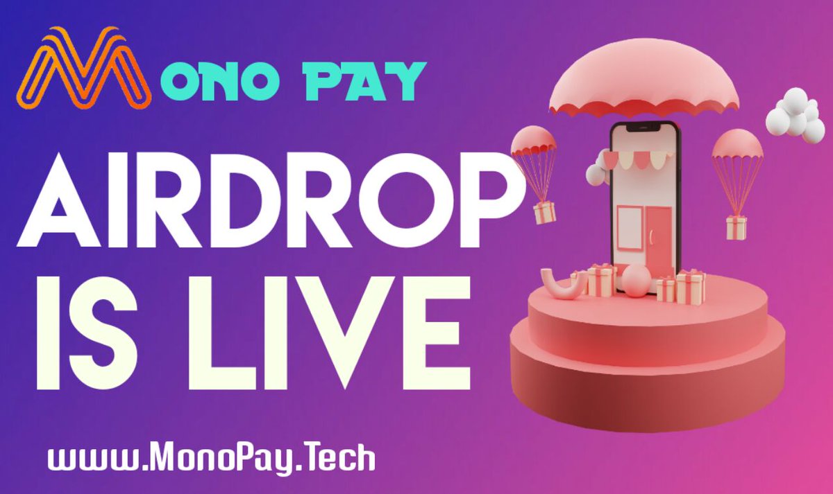 ♨️New Airdrop|| MONOPAY 
💰Reward : 1500 USDT + 500K Tokens
🚀 Distribution: Within 24 Hours

➡️Join Now : t.me/MonoPayAirdrop…

🔴 Airdrop For All Users
Free 5MPC for join
👍 4 USD = 1 MPC /Refferal

✅Join Telegram Channel 
✅Follow on Twitter
✅Submit Polygon Address