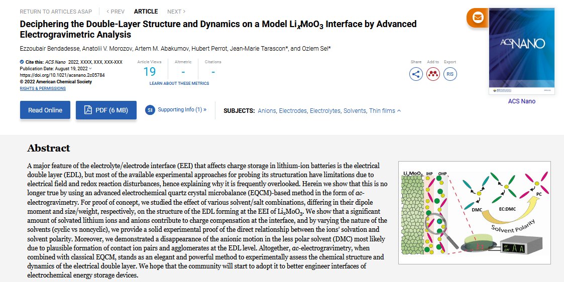 ▶️Check out this new article from the <a href="/CSElab_Paris/">Solid-State Chemistry and Energy Lab</a> published in <a href="/acsnano/">ACS Nano</a> about #EQCM, #anions, #solvents, #electrodes, #electrolytes in #batteries ! 

doi.org/10.1021/acsnan…

@INC_CNRS, <a href="/cdf1530/">Collège de France</a>, <a href="/Sorbonne_Univ_/">Sorbonne Université</a>, <a href="/ScienceSorbonne/">Faculté des Sciences de Sorbonne Université</a>, <a href="/Skoltech/">Skoltech</a>