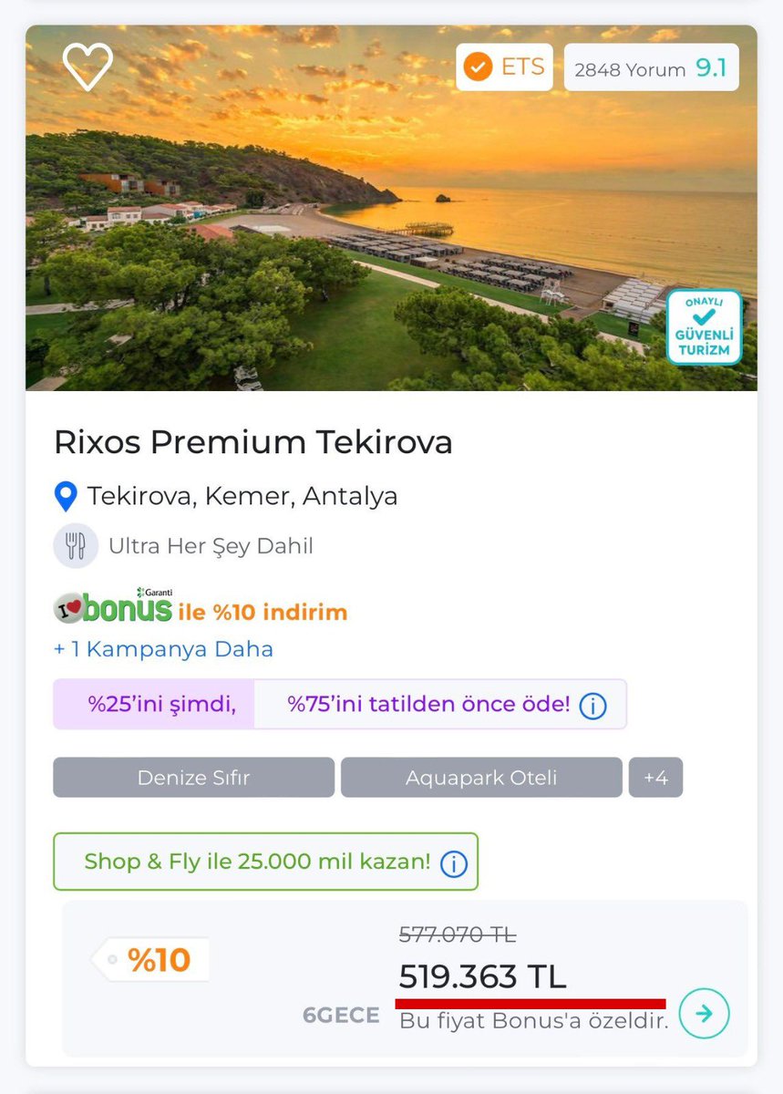 Toplam altı gün tatil için 519.363 TL. Rixos Tekirova. Kim tatil yapıyor burada merak ettim! <a href="/RixosTekirova/">RixosPremiumTekirova</a>