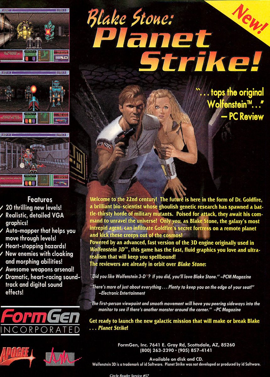 TakodanTweets's tweet photo. 1995 ad for the game 'Blake Stone: Planet Strike' by #Apogee #FormGen on #PC https://t.co/3GzRmrbve9