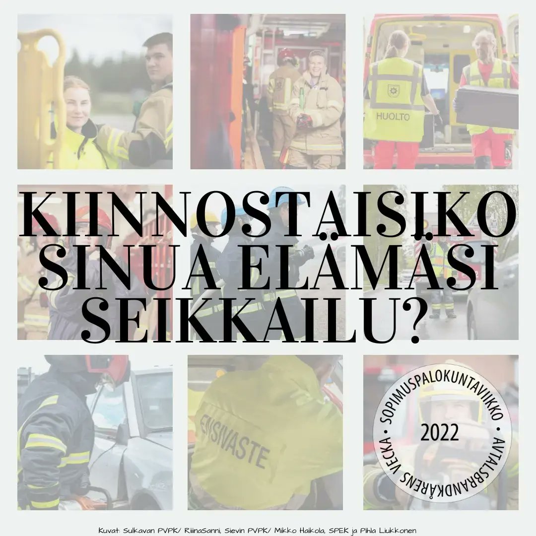Tänään starttasi Sopimuspalokuntaviikko! Viikon aikana tuodaan esille sopimuspalokuntalaisuutta ja sopimuspalokuntien monimuotoisuutta. #sopimuspalokuntaviikko #enlivskrafrigavtalsbrandkår #avtalsbrandkårensvecka #elinvoimainensopimuspalokunta