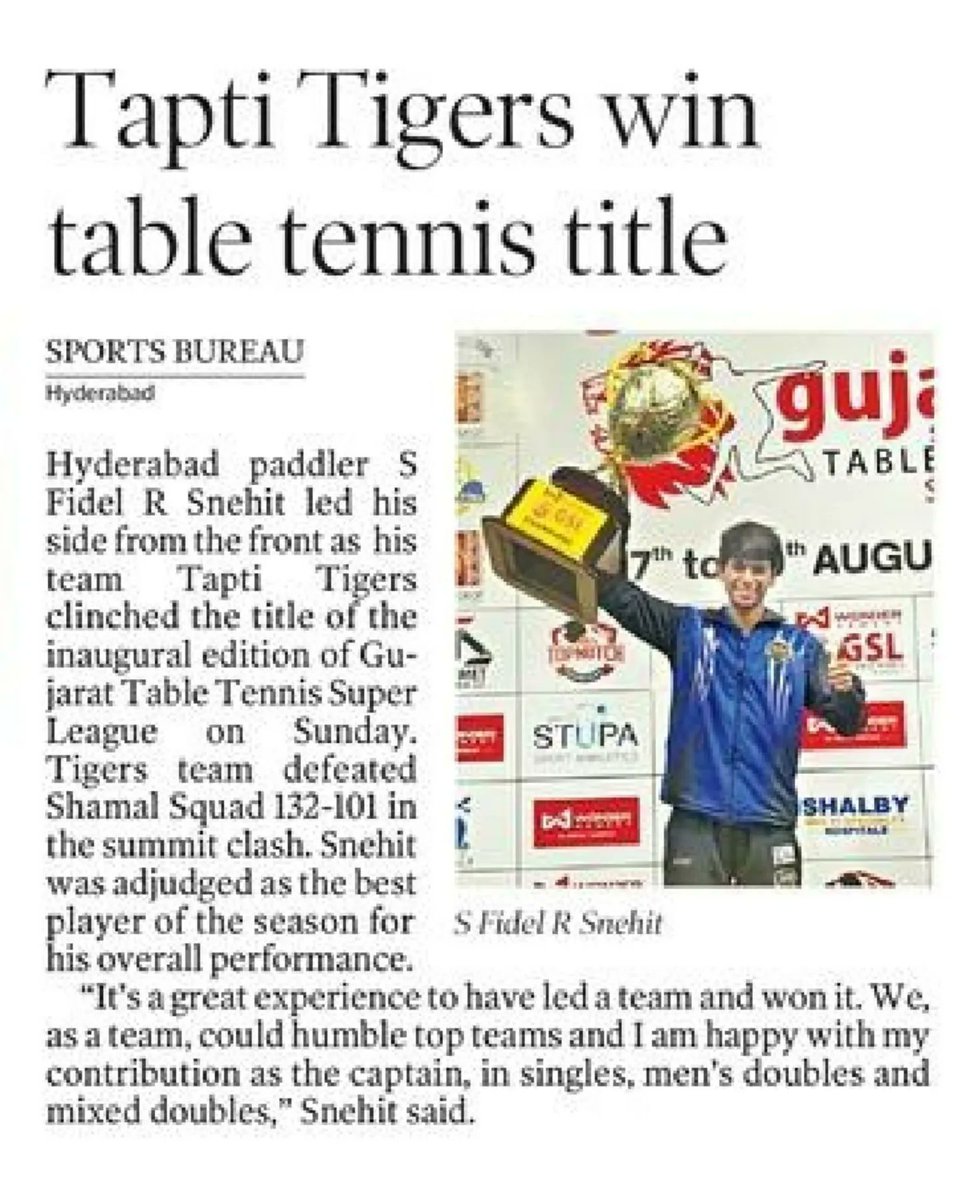 Victory of Tapti Tigers covered in various New Papers