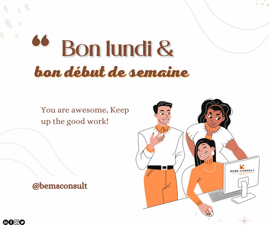bems_consult's tweet image. Bon début de semaine à tous 

#travail #metier #bems #Entrepreneurship #entrpreneur #entreprise