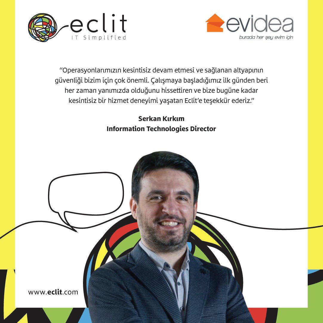 eclit_tech's tweet photo. Müşterilerimizin memnuniyeti en büyük motivasyonumuz!
Evidea Information Technologies Director Serkan K.’a değerli mesajı için teşekkürlerimizi sunarız.
#Eclit #MüşterininSesi #Evidea #YönetilenHizmetler https://t.co/jYJHa1e4T3