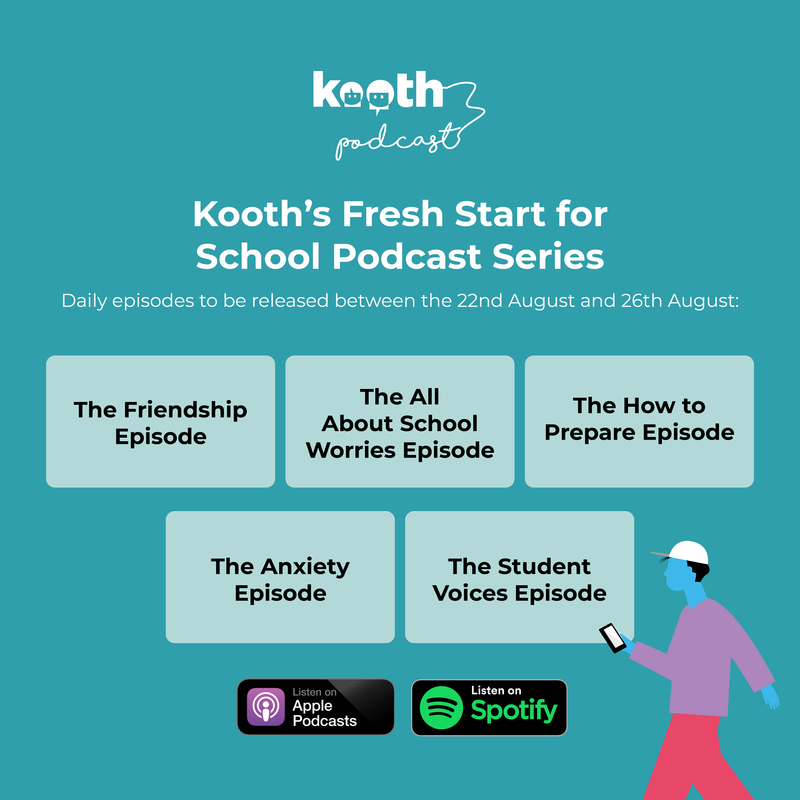 Today our fantastic content team are releasing the first of their #BackToSchool podcast series with a new one to be released daily all week! 🤯

Make sure you're following #Kooth Podcasts on Apple or Spotify to be updated as soon as our episodes are published!