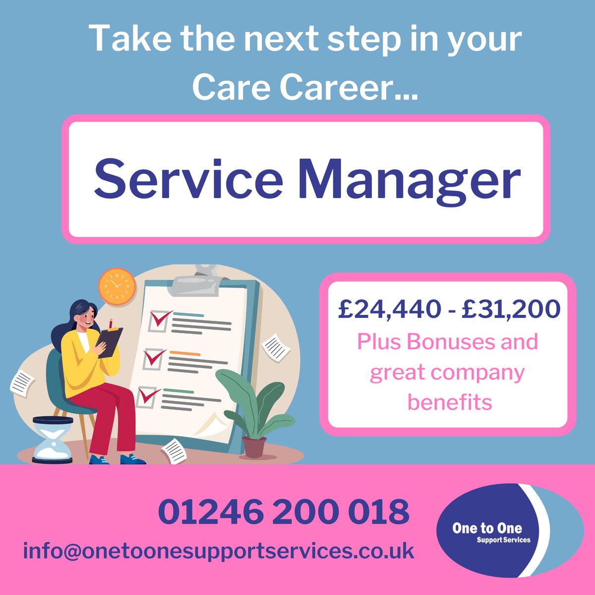 OneToOneSupport's tweet image. Are you looking to take the next step in your care career? Become a Service Manager and lead one of our Care teams...

✨£24,440 - £31,200

To find out more or to apply for this role please contact 01246 200 018, Email or PM us today!