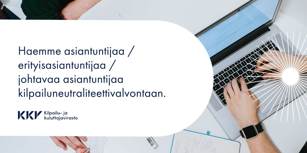 kkv_uutiset's tweet photo. Hei kilpailuneutraliteetin asiantuntija, tule meille töihin!

💡 Pääset selvittämään julkisen ja yksityisen elinkeinotoiminnan tasapuolisuuden valvontaan liittyviä tapauksia osana asiantuntevaa tiimiä.

📅 Hae viimeistään 16.9.

🔗 https://t.co/YsfGO5oOzr

#rekry #valtiollefi https://t.co/iSw1HZTYvY