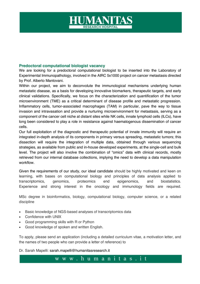 damiakpan's tweet photo. 👨‍💻 Postdoc position of Computational Biology
at Humanitas Research Hospital https://t.co/OqAXVYldc5