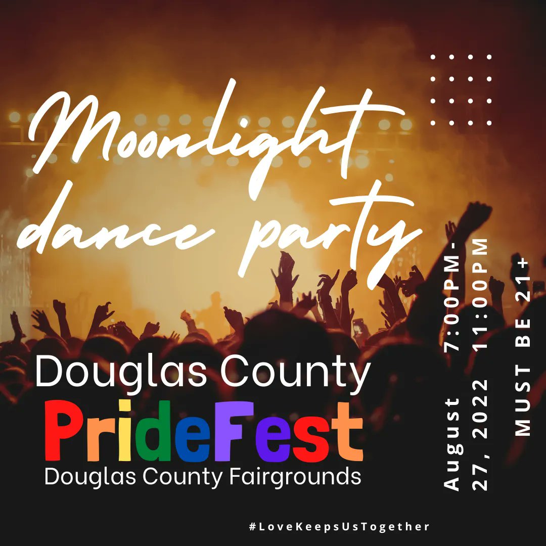 CRPrideOfficial's tweet photo. Less than a week until #DouglasCountyPrideFest! We have a great family-friendly event during the day. As the day changes to night, we shift gears with our Moonlight Dance Party. This will be an epic party under the stars from 7:00-11:00pm. Get your tickets now! https://t.co/AtczBdtDpU
