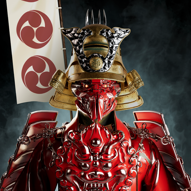 Bushido_Society's tweet photo. Bushido Society #2007 Got snagged for 0.75 SOL. I congratulate this new onboarding wallet for lowballing the seller. The flag Bushidos are really rare. This red armor &amp; red mask combo with gold helmet looks true OG. Welcome new wallet "9RvNQ" to the family. Join discord, register https://t.co/IBRleIq5zk