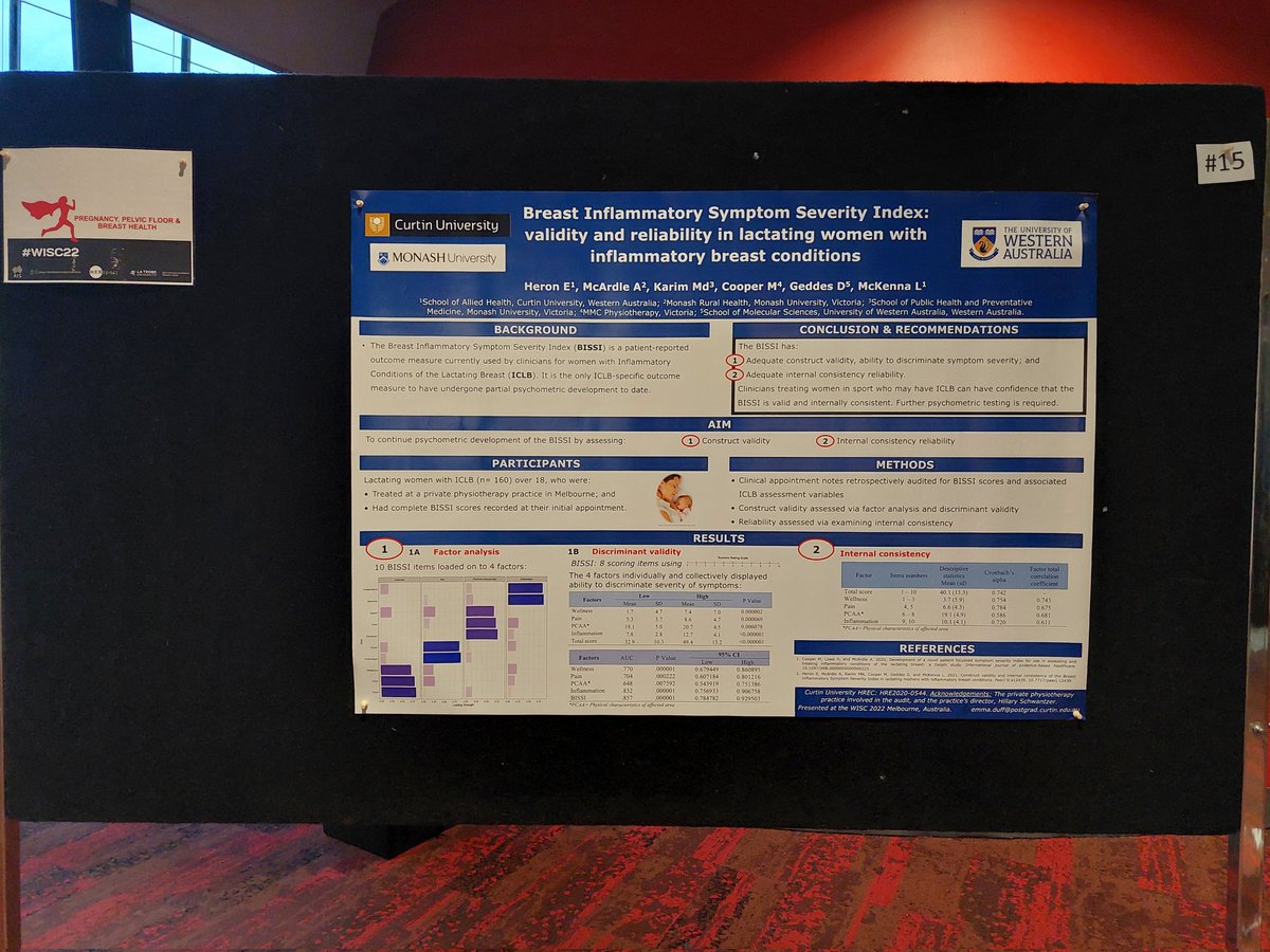 EmmaLHeron's tweet image. Also lucky enough to share more of our research last week at #WISC22 

Validity &amp;amp; reliability of the #BISSI - a patient reported outcome measure for #ICLB