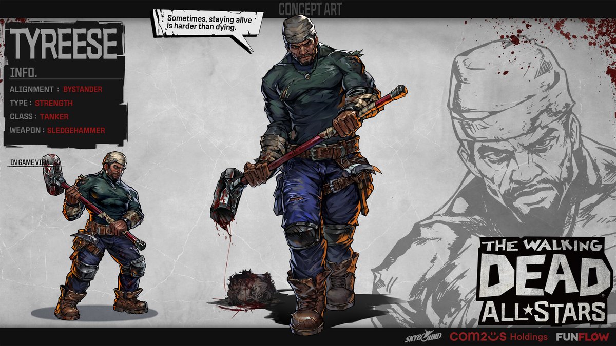 Hello, #Survivors!
Here comes Tyreese, the Bystander Tanker with Sledgehammer! ⚒️
He is definitely strong looking. 💪

RT + 🤍 to see more characters!

#TheWalkingDead #conceptart #TWD #idle #collection #RPG #gamedev