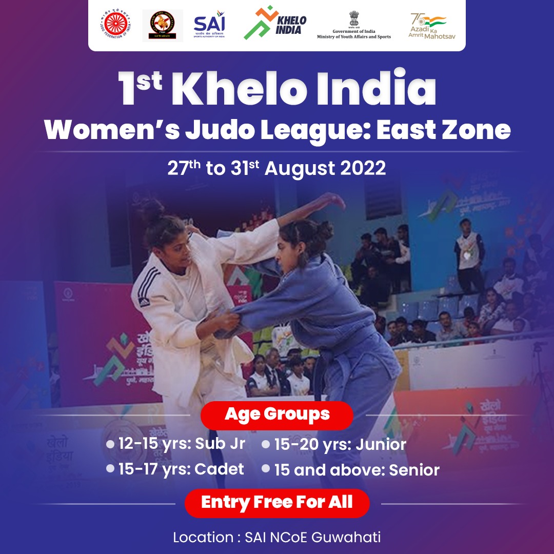 kheloindia's tweet photo. 1st #KheloIndia Women's Judo League for east zone is scheduled to begin on 27th August 2022 🥋

The tournament will take place at @SAIGuwahati and around 150 Judokas are expected to participate 🤩

Have a look👇 https://t.co/sXtb4xqXt0