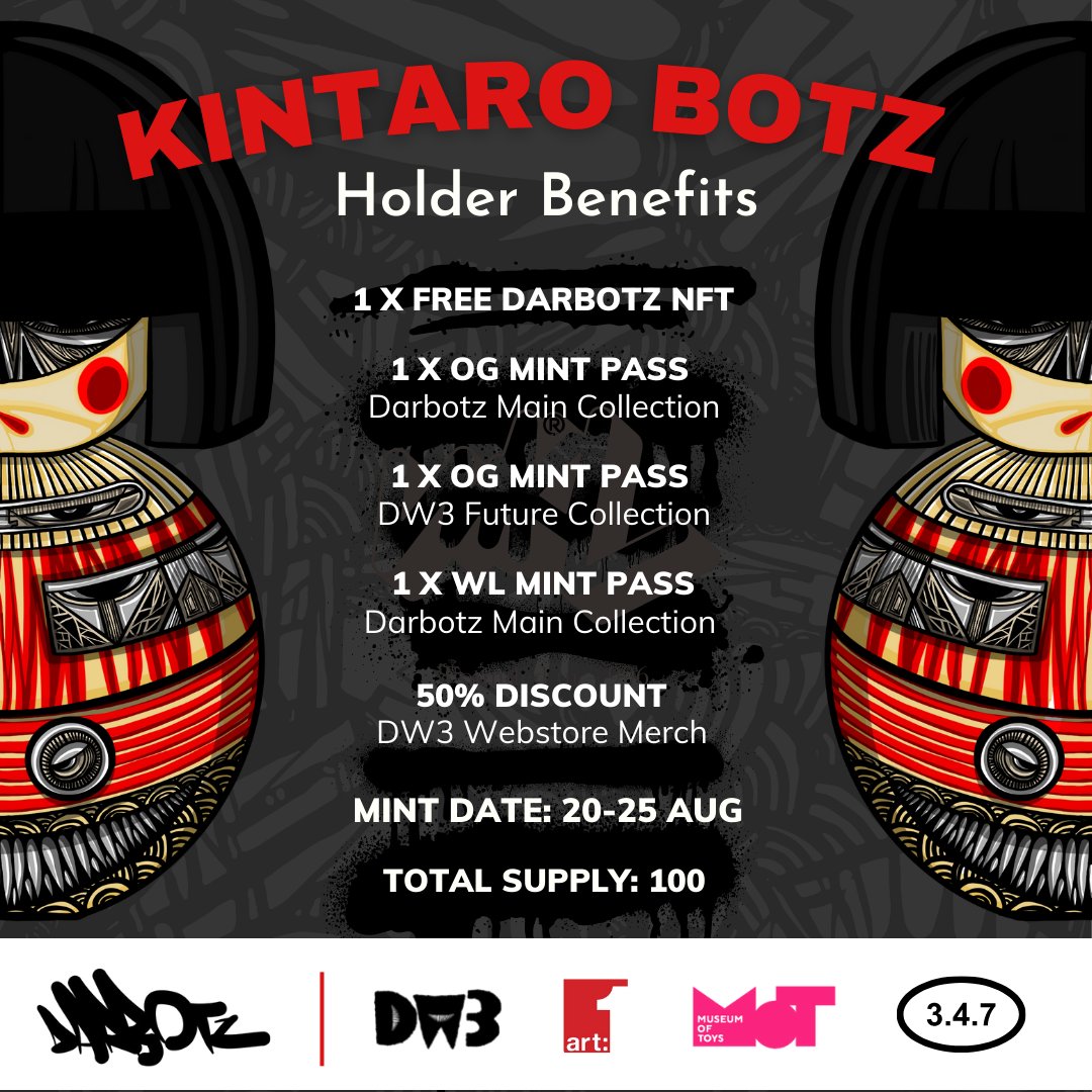 ᴋɪɴᴛᴀʀᴏ (ᴍɪɴᴛ ᴘᴀꜱꜱ) ᴍɪɴᴛ ᴅᴀᴛᴇ!  

💎ᴅᴛᴄ  0.06 Ξ

24ᴛʜ ᴀᴜɢᴜꜱᴛ, 2022. 1ᴘᴍ ᴜᴛᴄ - 4ᴘᴍ ᴜᴛᴄ - 3 ʜᴏᴜʀ ᴡɪɴᴅᴏᴡ 

💎ᴘᴜʙʟɪᴄ 0.07 Ξ

24ᴛʜ ᴀᴜɢᴜꜱᴛ, 2022 ᴀᴛ 1ᴘᴍ ᴜᴛᴄ - 25ᴛʜ ᴀᴜɢᴜꜱᴛ, 2022 ᴀᴛ 1ᴘᴍ ᴜᴛᴄ - 24 ʜᴏᴜʀ ᴡɪɴᴅᴏᴡ