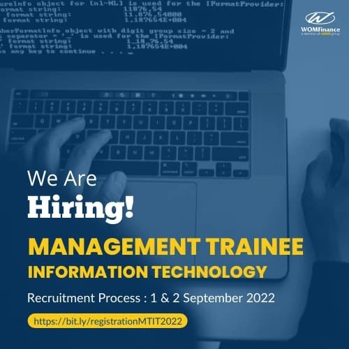 Relasiocom's tweet photo. Hi WOMers 😊

WOM Finance sedang membuka peluang karier sebagai Management Trainee Information Technology. Segera daftarkan diri kamu pada link berikut https://t.co/zTX7JGOYAs dan jangan lewatkan kesempatan berkarier bersama kami 😊🥳

Good Luck‼️
#seminggudapetkerja #loker https://t.co/C64v9MSqfC