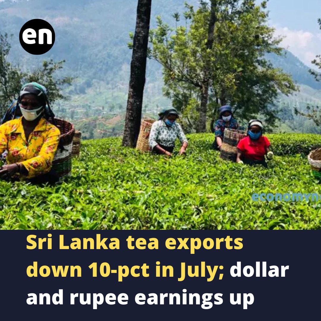 economynext's tweet photo. #SriLanka’s tea exports fell 10.91 percent from a year ago to 22.76 million kilograms in July 2022, though rupee and dollar earnings were up due to a currency collapse, industry data showed.
#SLTea #LKA #SLNews #DollarCrisis #EconomicCrisisLK
https://t.co/VgQWua9kFp https://t.co/guXmepZqYU