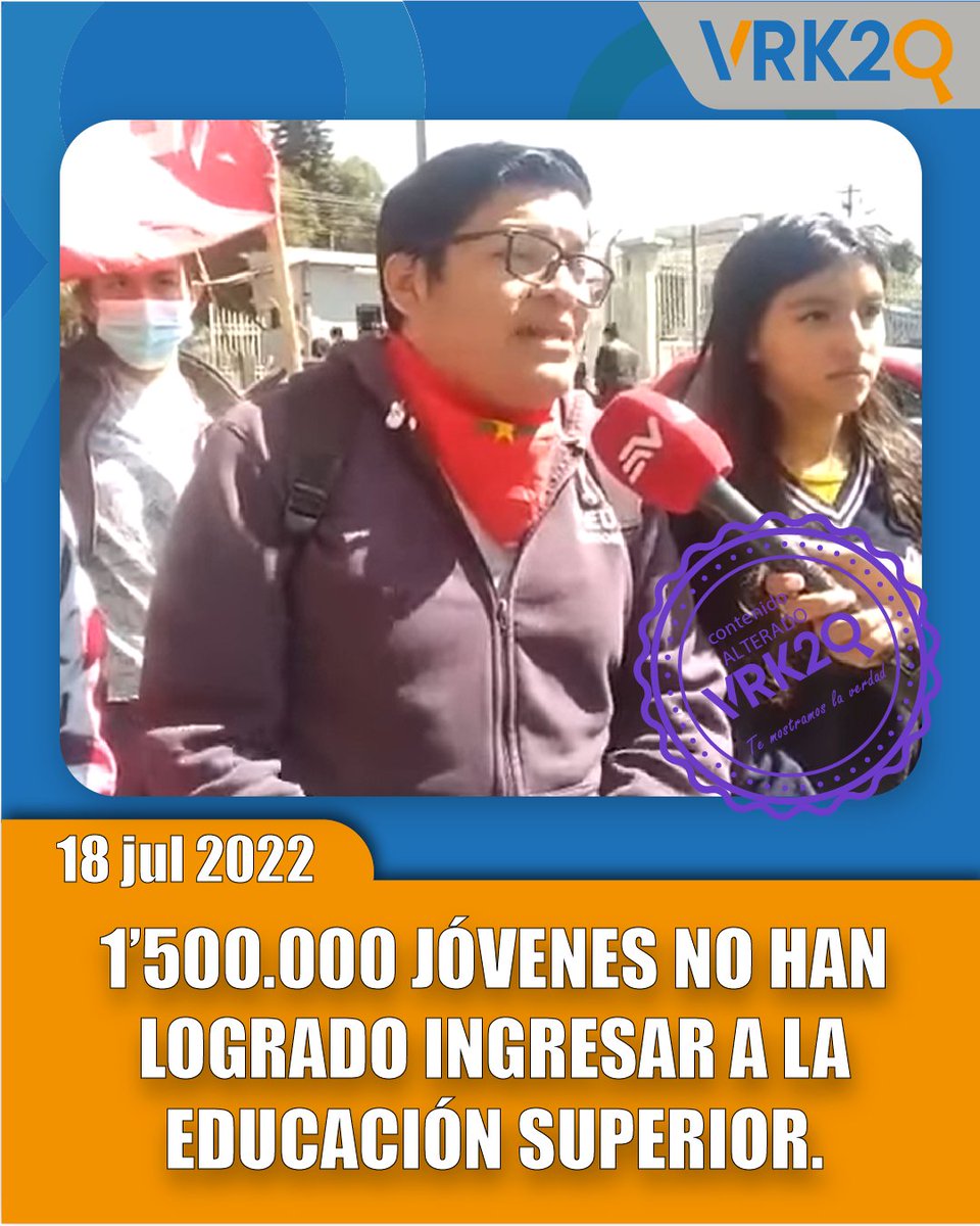 VK2_SE's tweet photo. #ContenidoAlterado | Joven asegura que son 93 mil estudiantes los que se han quedado sin cupo para ingresar a la universidad citando a la Senescyt.

#verificación 🔍
mas detalles en el siguiente link
▶️ https://t.co/GUx7GG0KBc https://t.co/Ou4m9tvSTB