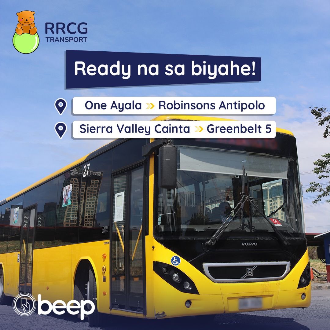 beep_card's tweet photo. Ka-beepers, may bagong P2P ruta ang RRCG Transport! Tara and tap your beep™ card para sa hassle-free at safe na biyahe! 🚌
📍 One Ayala to Robinsons Antipolo, vv
📍 Sierra Valley Cainta to Greenbelt 5, vv
#lakasngbeep
#ibeepmona
#beepcardph
#commute
#commuter
#commuterlife https://t.co/3rx48zovc2