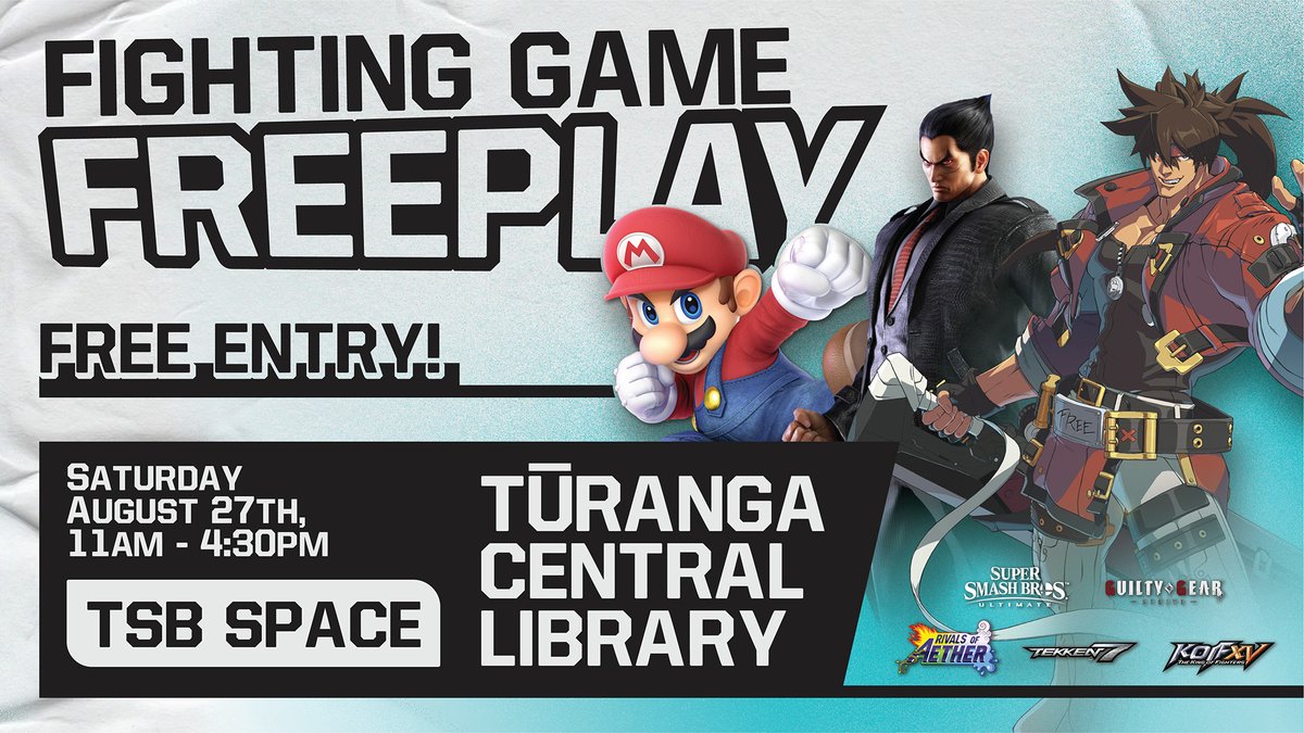 chchLibLearning's tweet photo. Ever tried console based fighting games? Have a go this Saturday! There will be PS4s &amp; Nintendo Switches to try &amp; reps from the Ōtautahi fight game community https://t.co/vgoRATdgCt @VictoryUpNZ @NgatiGaming @GCSNinAction @ImpactedNZ @Oparer @bugblokenz #esports #community https://t.co/gHgWBLWSwz