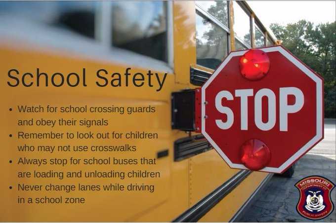MoPublicSafety's tweet photo. Drivers: Kids are back to school or headed back soon.
Here's a refresher course around school zones.
#MoBackToSchool https://t.co/nEn8Dtrm2K