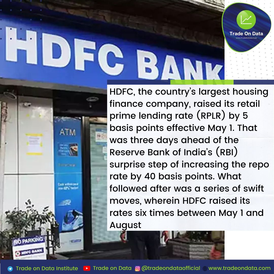 TradeOnData_'s tweet photo. HDFC, the country’s largest housing finance company, raised its retail prime lending rate (RPLR) by 5 basis points effective May 1.
#stockmarkettraining #learnstockmarket #tradeondata #hdfc https://t.co/LT3BEqjFX7