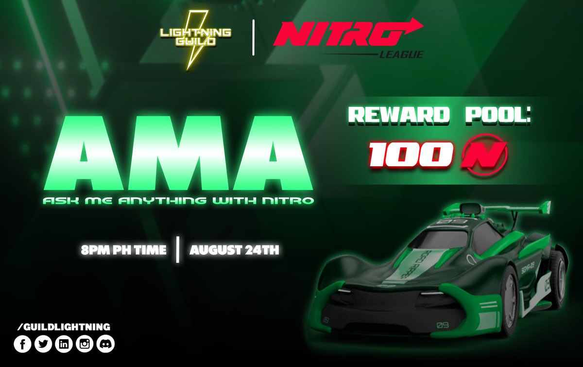 GuildLightning's tweet photo. Be sure to join us WED night! 
Don’t miss the chance to know more about @nitroleaguegame , their team &amp; where this amazing game will be heading to!
Super excited! see ya’ll wed! 

https://t.co/d5lzMGOUnw
#NFTGiveaway #NFTProject #NFTCommunity #p2e #NFTGaming #supercars #NFTdrop https://t.co/YlX77rkyCe