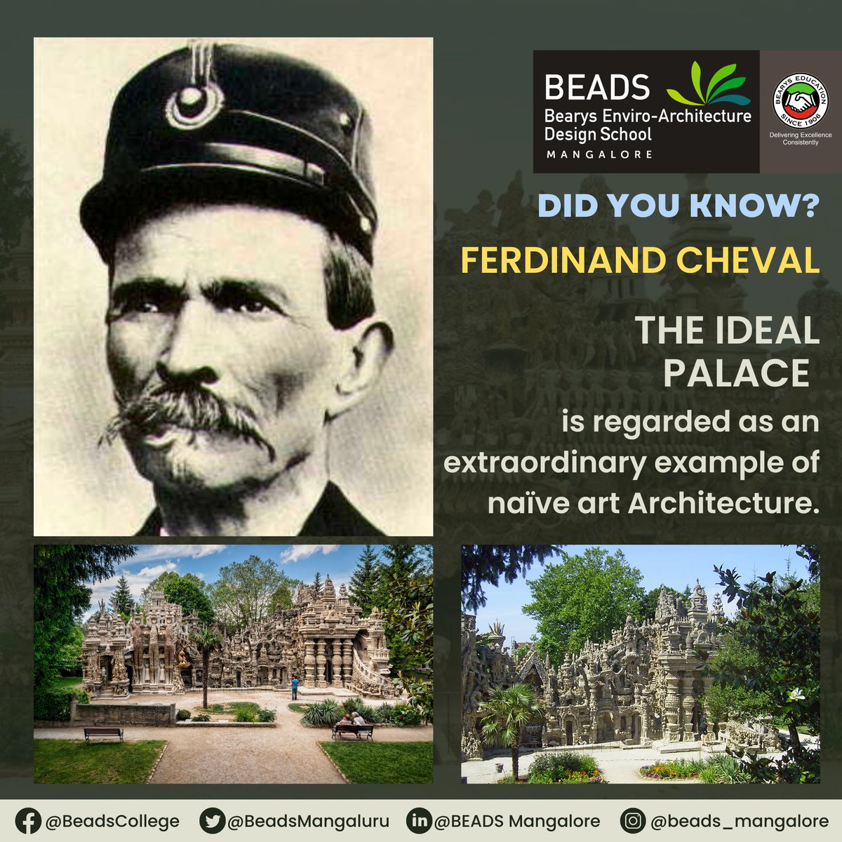 beadsmangaluru's tweet photo. The Ferdinand Cheval Palace (Ideal Palace), was built by a French postman, #FerdinandCheval, who spent 33 years designing & Building the Ideal Palace using only pebbles in Hauterives France.
#beadsmangaluru #Bearysgroup #architecture #DidYouKnow #factoftheday #gk #worldfacts https://t.co/rQnFPTdmcU