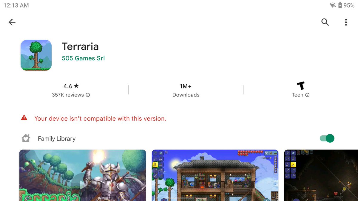 Shade2074's tweet photo. @Demilogic @505_Games @Cennxx
Finally just got Ayn Odin Pro & was hoping to play Terraria (Android) on it. I'm sad to find it’s incompatible for some reason - is there any chance we can play terraria on this new android device? #Odinpro https://t.co/IZVKPoTskf