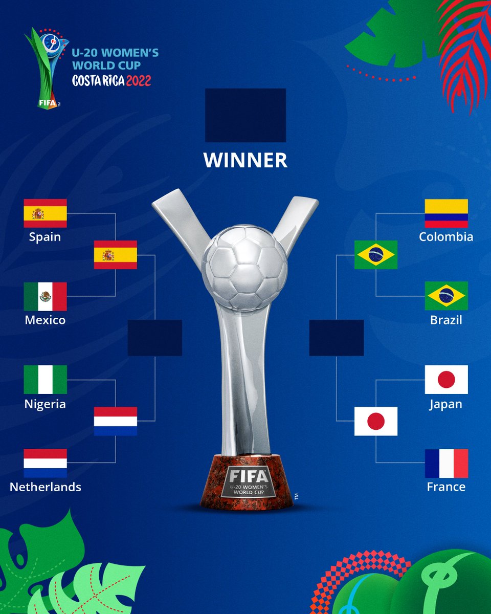 The Final Four. 

🇪🇸 v 🇳🇱
🇧🇷 v 🇯🇵

August 25 at Estadio Nacional. 🏟 

#U20WWC | #VamosJuntas