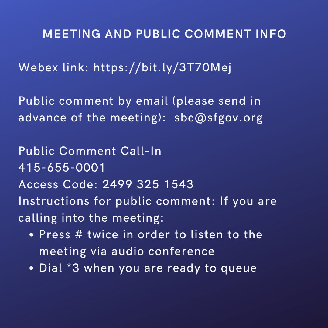 Castrolgbtq's tweet photo. It’s important that the community add their voice to this last-minute resolution vote either in person, remotely, or by email.

Meeting Webex link: https://t.co/EVxp6mFjlR

Public comment by email (please send in advance of the meeting): sbc@sfgov.org https://t.co/cAcUrLVVH6
