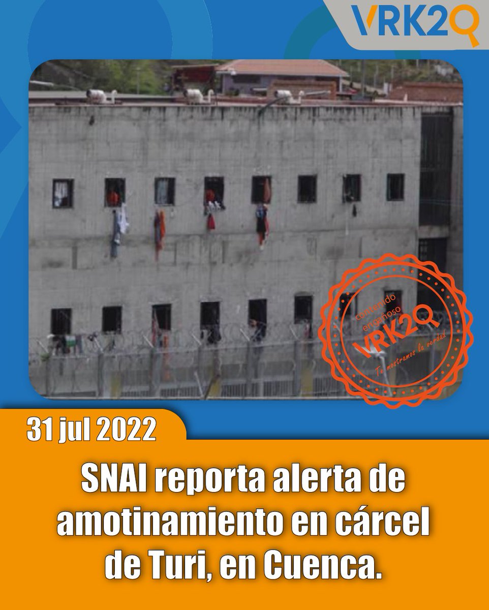 VK2_SE's tweet photo. #ContenidoAlterado | El Servicio de Atención a Personas Privadas de la Libertad (Snai) alertó a las 13:45 de este lunes 25 de julio de un amotinamiento en la cárcel de Turi, en Cuenca.

#verificación 🔍
mas detalles en el siguiente link
▶️https://t.co/GUx7GG0KBc https://t.co/wfITFmOw0F