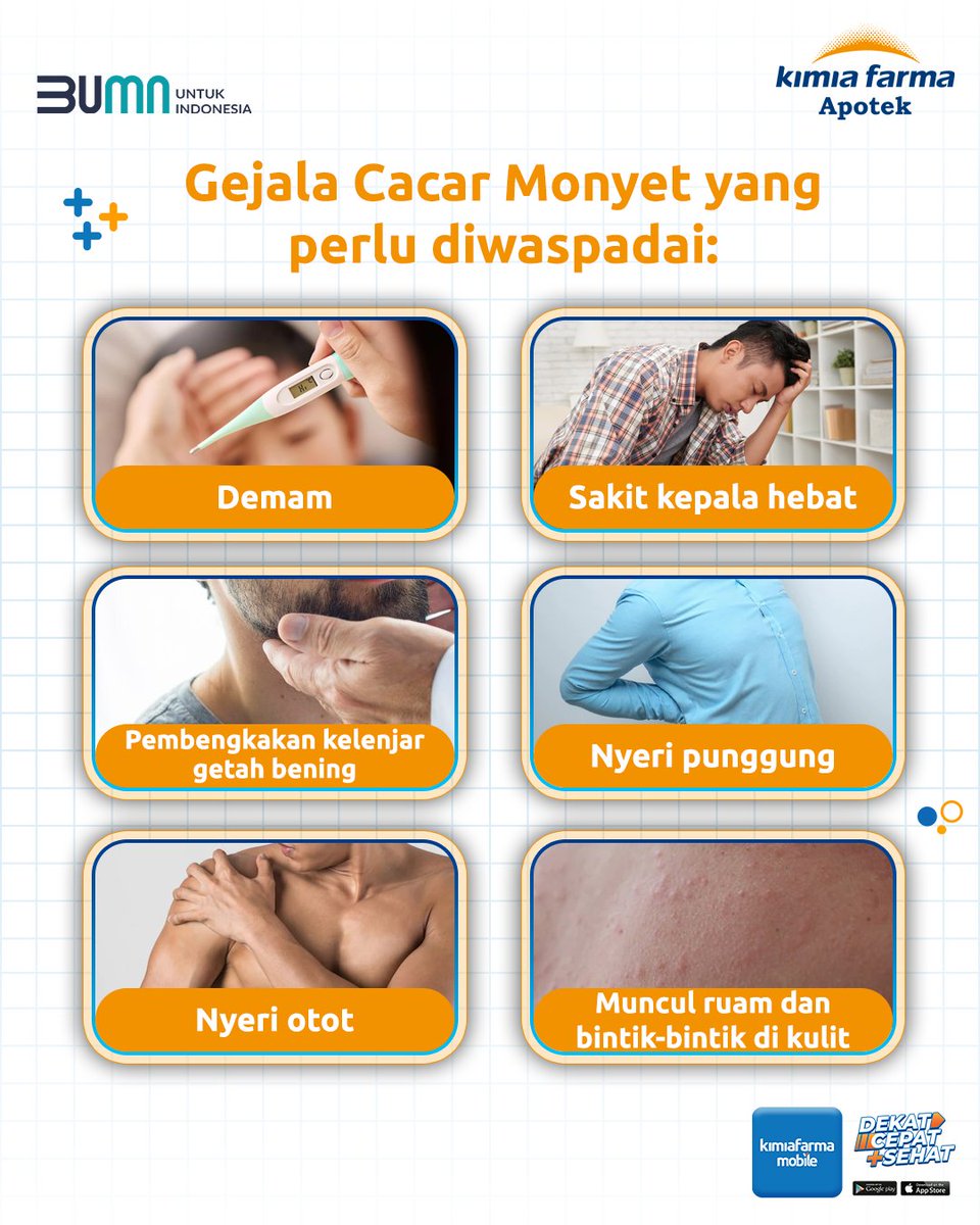KFMobile_id's tweet photo. Sahabat Kaef, saat ini penyakit cacar monyet menjadi masalah kesehatan yang menjadi perhatian dunia di tengah Covid-19 dan virus hepatitis akut. 

Lalu, seperti apa penularan, gejala dan pencegahannya? 🤔

#KimiaFarmaMobile #DekatCepatSehat #KimiaFarma #KimiaFarmaApotek https://t.co/lWBw1T7m2f