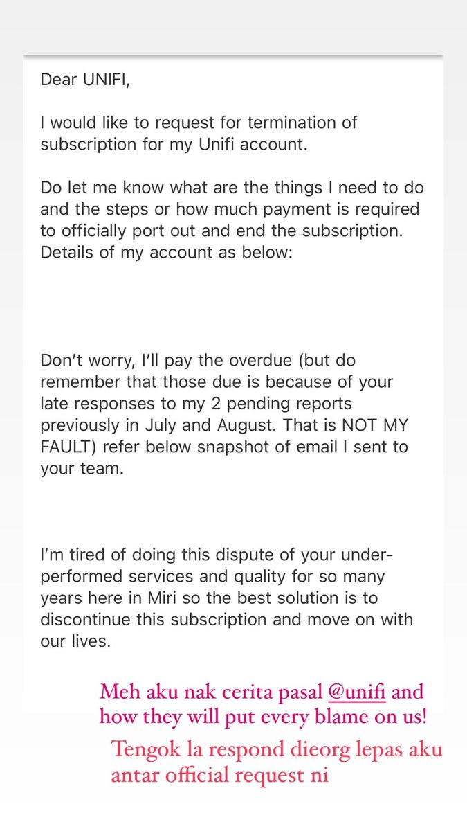 Syafiee_Ali's tweet photo. Dear @unifi please own your mistake. Time kami lambat bayar bill kemain ko kejar macam kamu hutang ko RM100k (1/2) https://t.co/am3g4AiH3C