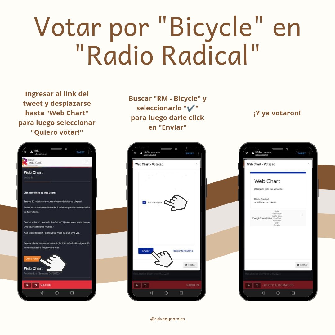 rkivedynamics's tweet image. 🤍 — ¡Pasen a votar por BICYCLE en RADIO RADICAL!

➜ Votos ilimitados
🧷 radioradical.pt

#RM #남준 #김남준 #방탄소년단RM #NAMJOON