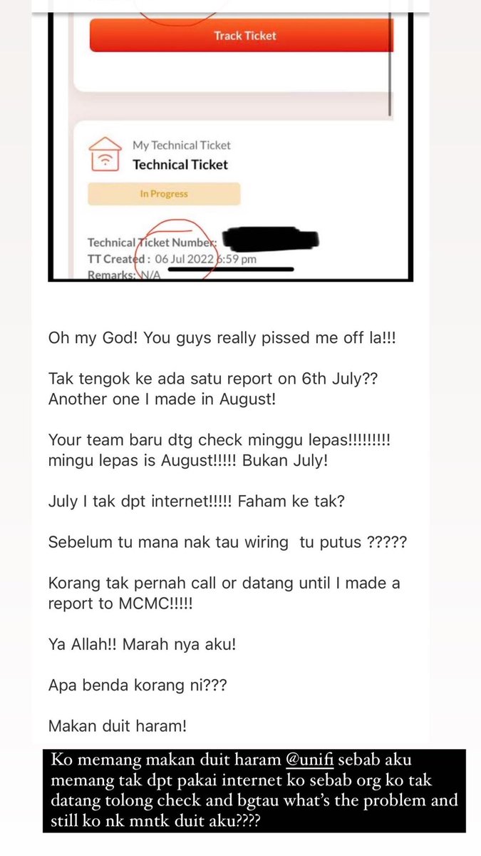 Syafiee_Ali's tweet photo. But when it’s your mistake tak nak ngaku lak @unifi ek? Siap byk pulak permainan ko time nak mntk terminate your service (2/2) https://t.co/t5TwLwFnxl