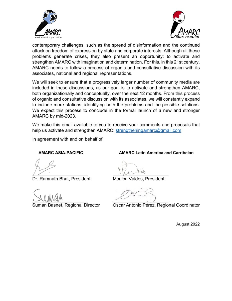 AMARC: A Call for STRENGTHENING OUR LOCAL VOICES WORLDWIDE
<a href="/acorab1/">ACORAB</a> <a href="/SangkalaJRKI/">Sangkala JRKI</a> <a href="/JRKIndonesia/">JRKI</a> <a href="/CBAA_/">CBAA</a> <a href="/CMNPk/">Community Media Network</a> <a href="/AMARCALC/">AMARC ALC</a> <a href="/amarceuropa/">AMARC Europe</a>