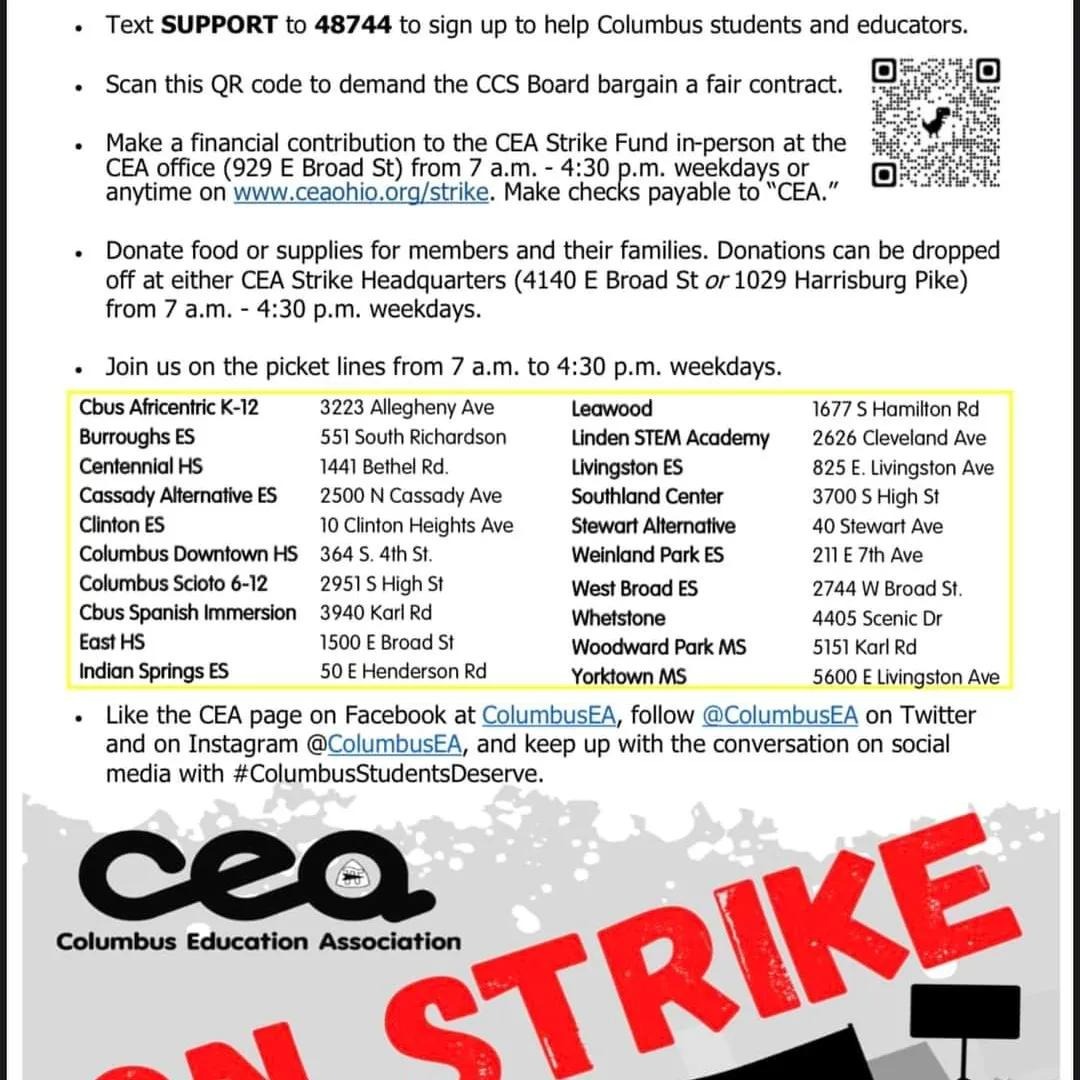 SAColumbus's tweet photo. Solidarity with @ColumbusEA teachers who have voted to go on strike, demanding basics for schools, teachers, staff, and students, including air conditioning, appropriate class sizes, and full-time art, music, and P.E. teachers in elementary schools! https://t.co/wvIu2LBBAx
