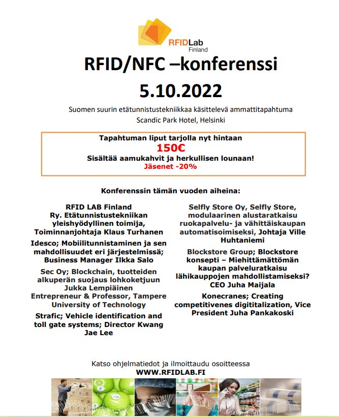 RFIDLabFinland's tweet photo. #RFID / #NFC konferenssi https://t.co/Hru6xUrQjn https://t.co/fMCm7Jw48p
